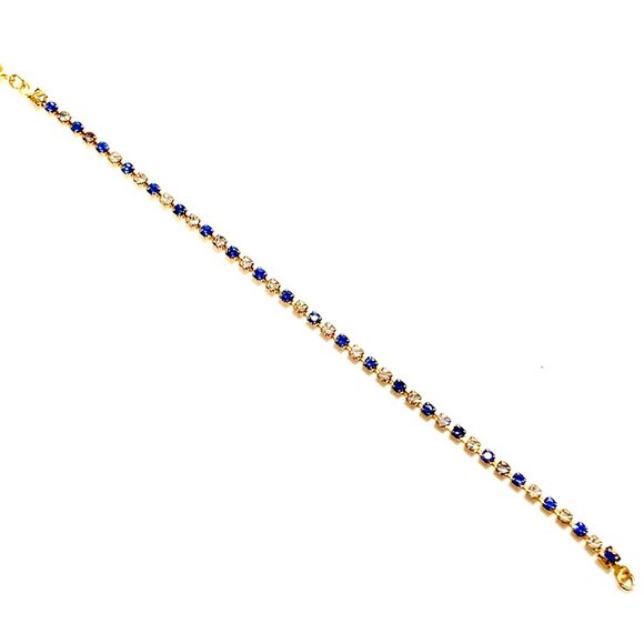 Faux Dainty Saphire and Diamond Gold Finish Bracelet - Picture 3 of 4